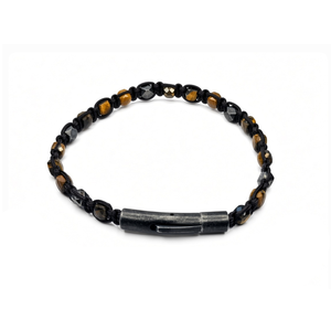 Vanguard men's tiger eye bead macrame bracelet with stainless steel lock clasp
