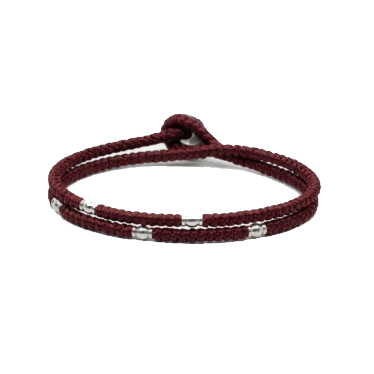 Meridian double wrap braided cord bracelet with stainless steel beads by Theodore Men's Jewellery