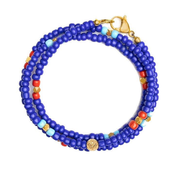 Dark Blue and Red Vintage Glass Beads with Turquoise