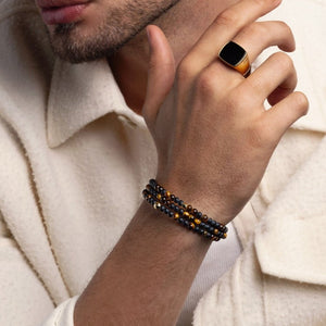 Brown Tiger Eye, Matte Onyx, and Gold accents