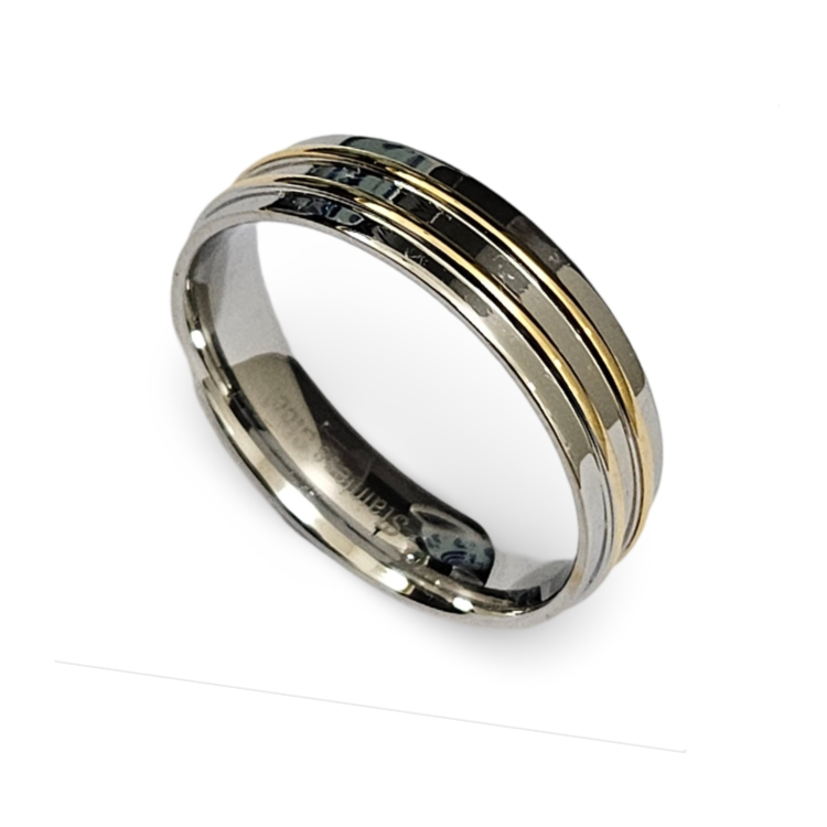 Elegant Stainless Steel & Gold-Plated Satin Finish Ring