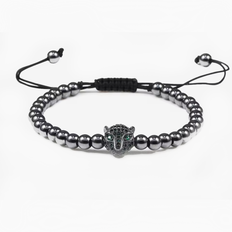 Luxury CZ diamond Puma charm bead bracelet by T.M.J featuring intricate macrame and stylish bead details.