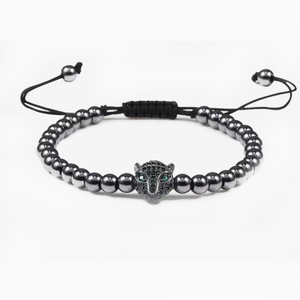 Luxury CZ diamond Puma charm bead bracelet by T.M.J featuring intricate macrame and stylish bead details.