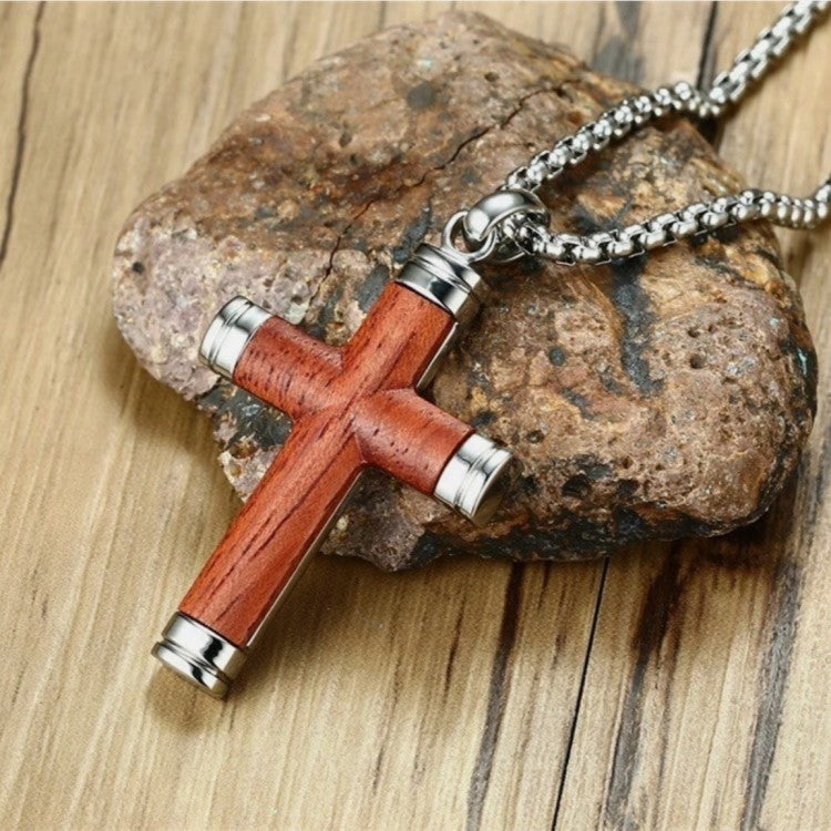Osmund Rosewood and Stainless Steel Cross Necklace