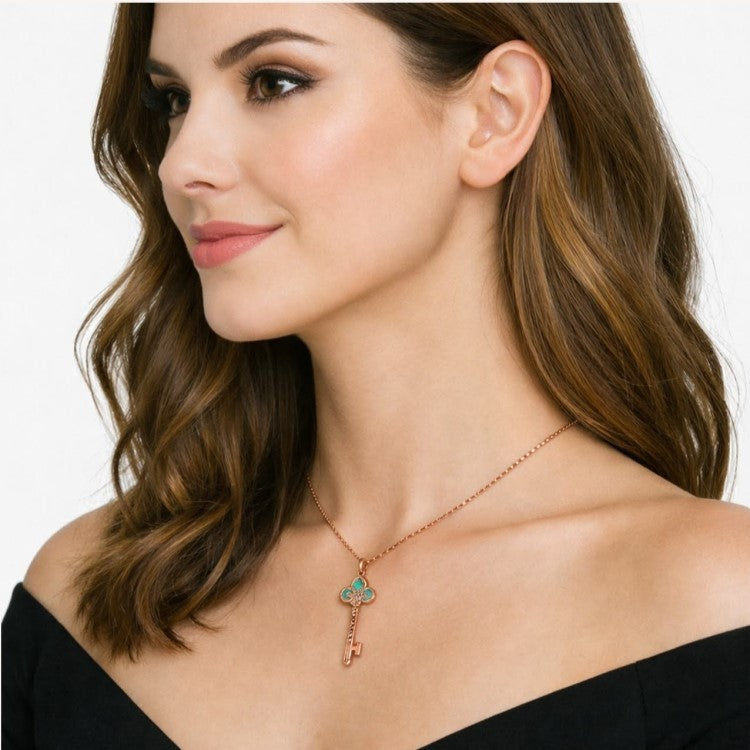 Sterling Silver Rose Gold Turquoise Key Pendant