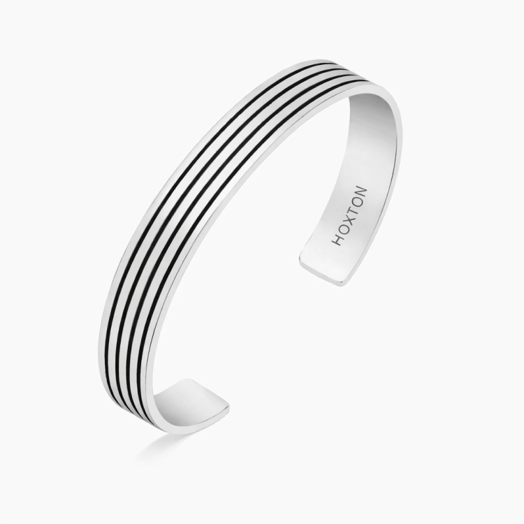 Hoxton London' Men's Sterling Silver Striped Cuff Bangle