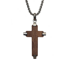 Dresden Black Walnut Cross by Cudworth featuring a channel-set blue steel accent, crafted in black walnut wood.