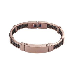 Antique ion plated brown stainless steel bracelet with double strand braided brown leather from Cudworth.