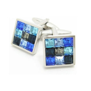Rhodium-plated square crystal cufflinks by Dalaco featuring blue Swarovski crystals for elegant men's accessories.