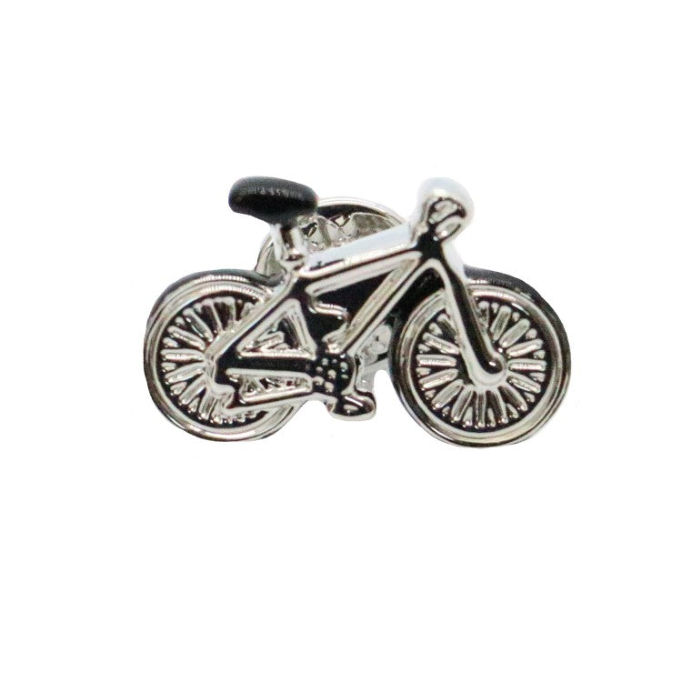 Dalaco silver and enamel oval-shaped bicycle lapel pin, a stylish tie pin featuring detailed bicycle design.