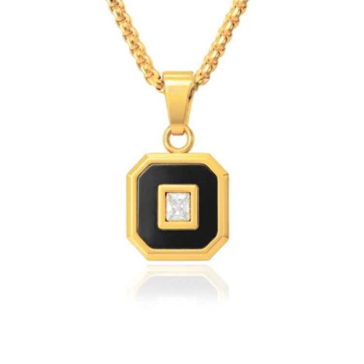 Aurex Onyx & Princess-Cut CZ PVD-Plated Stainless Steel Pendant