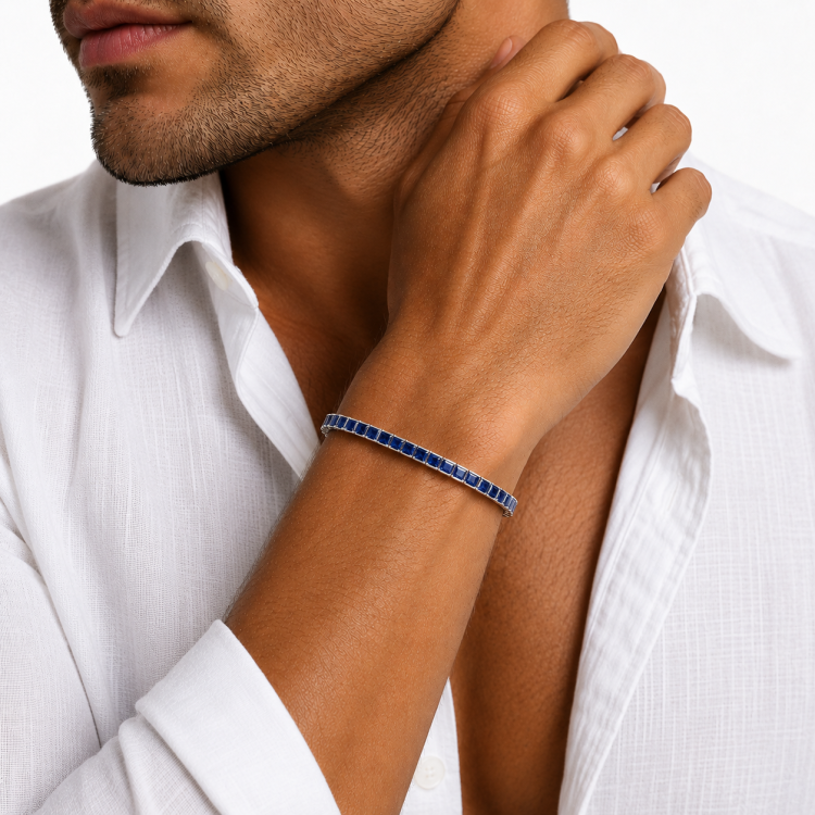 Sterling Silver Princess Cut Sapphire Blue CZ Tennis Bracelet – 3mm Stones