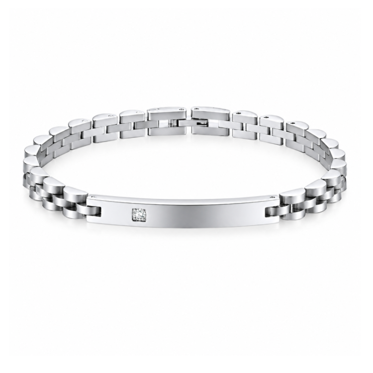 Stainless Steel Luxury Brick Handmade Men's ID CZ Stone Bracelets