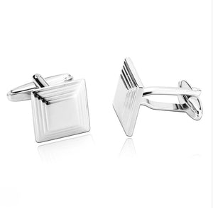 T.M.J plain metal square cufflinks with sleek design engraved men's cufflinks