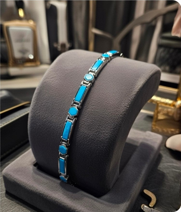 Gold Stainless Steel Gemstone Link Bracelets – 7mm Width, Adjustable 19–22cm Length