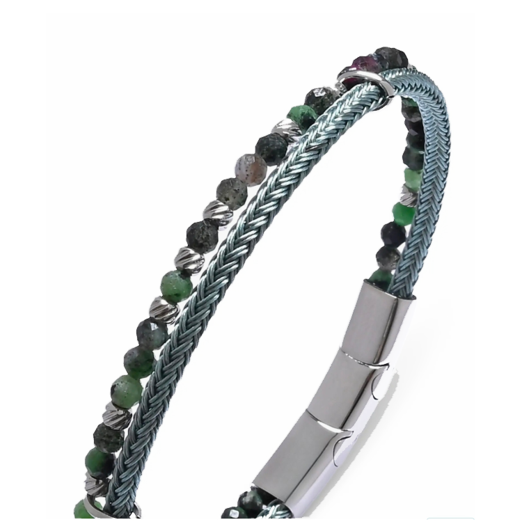 T.M.J African turquoise faceted bead bracelet with blue braided cord, featuring vibrant turquoise beads and a stylish adjustable design.