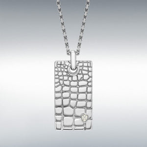 Hoxton London men's silver crocodile dog tag pendant necklace, made of 925 silver, featuring a sleek and modern design.