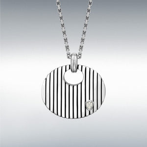 Hoxton London men's sterling silver necklace with striped round pendant, adjustable length 45cm to 51cm.
