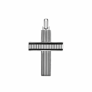 Sterling silver and leather necklace with cross pendant by Hoxton, stylish jewelry accessory featuring modern design.