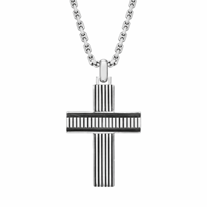 Sterling silver and leather cross necklace by Hoxton London, featuring a stylish pendant on a leather cord.