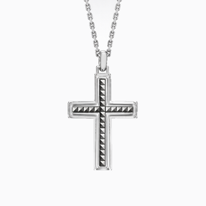 Hoxton London men's sterling silver pyramid marcasite-set cross necklace, adjustable 20-21.5 inches, with detailed cross pendant.
