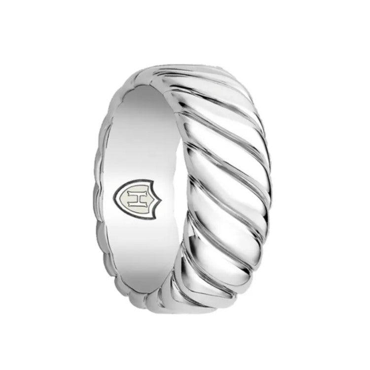 Sterling silver twist ring for men from Hoxton London men's jewelry collection, featuring a sleek, modern design.