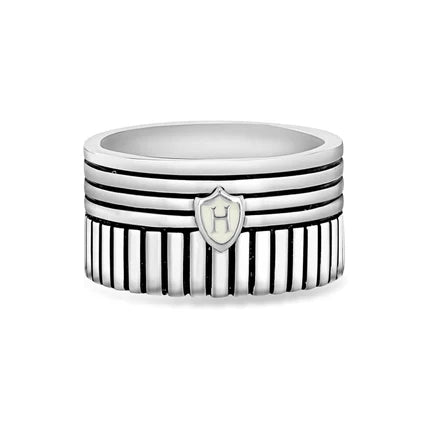 Hoxton London men's sterling silver 2-way band ring, showcasing a sleek, polished silver ring with a versatile design.