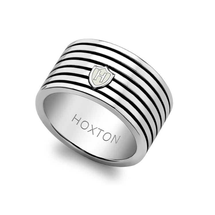 Hoxton London Men's Sterling Silver Horizontal Striped Ring