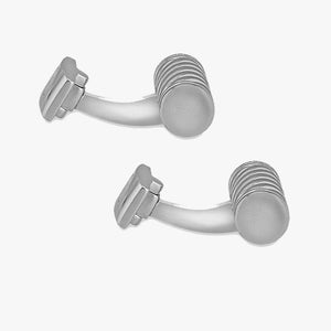 Hoxton sterling silver basket weave cufflinks with a polished round design and secure toggle closure