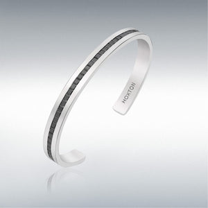 Sterling silver Hoxton Cuff Stone Collection men's bracelet with textured design and engraved details.