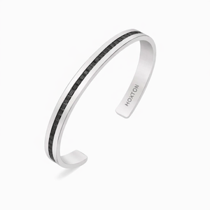 Sterling silver Hoxton Cuff Stone Collection men's bracelet with embedded stones, stylish and modern jewelry accessory.