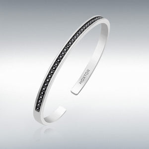 Hoxton London men's sterling silver bracelet with black sapphire set bangle, featuring sleek design and polished finish.
