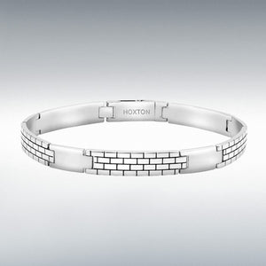 Hoxton London men's sterling silver bracelet with a brick pattern and bar design, featuring a sleek, modern style.