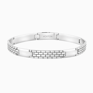 Hoxton London men's sterling silver bracelet with a brick pattern and bar design, showcasing a sleek, modern jewelry style.