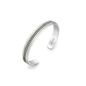 Hoxton London men's sterling silver cuff bangle with pyramid marcasite design, featuring a full set of bracelets.