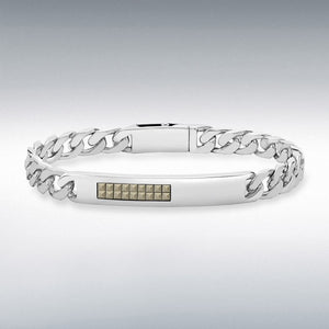 Hoxton London men's sterling silver bracelet with pyramid marcasite set, featuring a stylish ID design and intricate details.