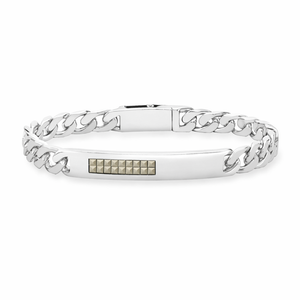 Sterling silver men's pyramid marcasite set ID bracelet by Hoxton London featuring geometric pyramid design and marcasite accents.