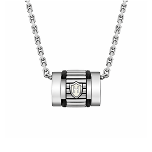 Hoxton London men's sterling silver cufflinks with bold leather inlay and barrel design, adjustable necklace 51-55cm, stylish jewelry.