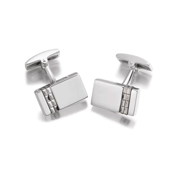 Hoxton London sterling silver rectangle cufflinks with two rows of pyramid marcasites, showcasing a polished and elegant design.