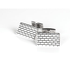 Sterling silver Hoxton cufflinks with a brick pattern and rectangular shape, showcasing a sleek and polished design.