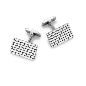 Hoxton sterling silver cufflinks with a brick pattern, rectangular shape, and polished finish, designed for formal wear.