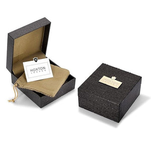 Hoxton black textured jewelry box set for sterling silver twist cufflinks with beige pouch and brand card
