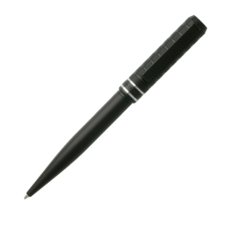 HUGO BOSS BLACK set with ballpoint pen and cufflinks in a gift box, featuring sleek black design and elegant accessories.