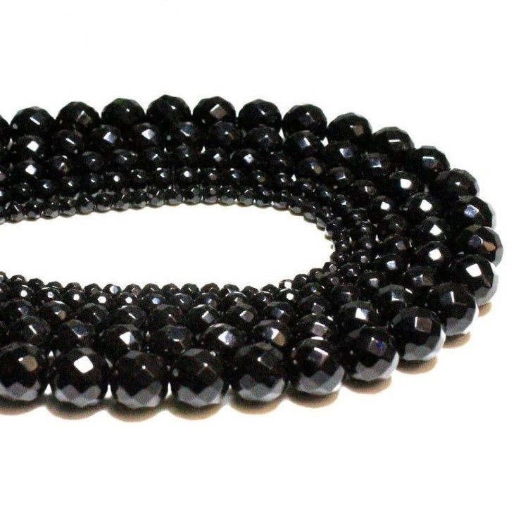 Black Agate Faceted Bead Bracelet with Antique Silver Accents