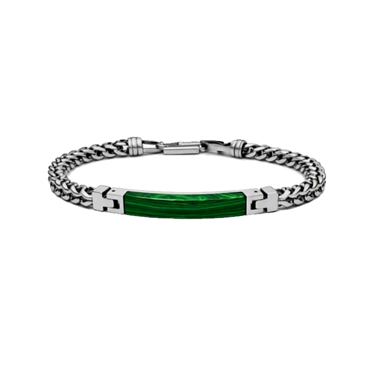 Stainless Steel Link Bracelet with Malachite inlay