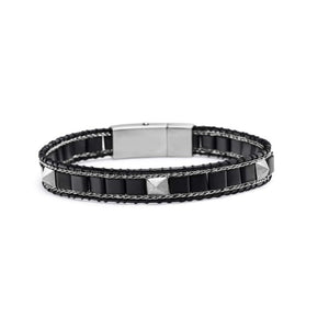 Kairos Black Onyx Stud Bead Bracelet by T.M.J with silver accents, featuring black onyx beads and silver clasp.