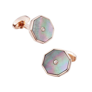 T.M.J gold and rose gold octagonal cufflinks for men with mother of pearl and a central crystal