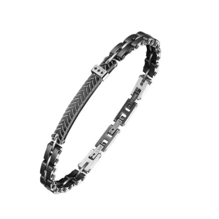 Orion Path Black PVD Stainless Steel Bracelet with Ceramic ID Bracelets