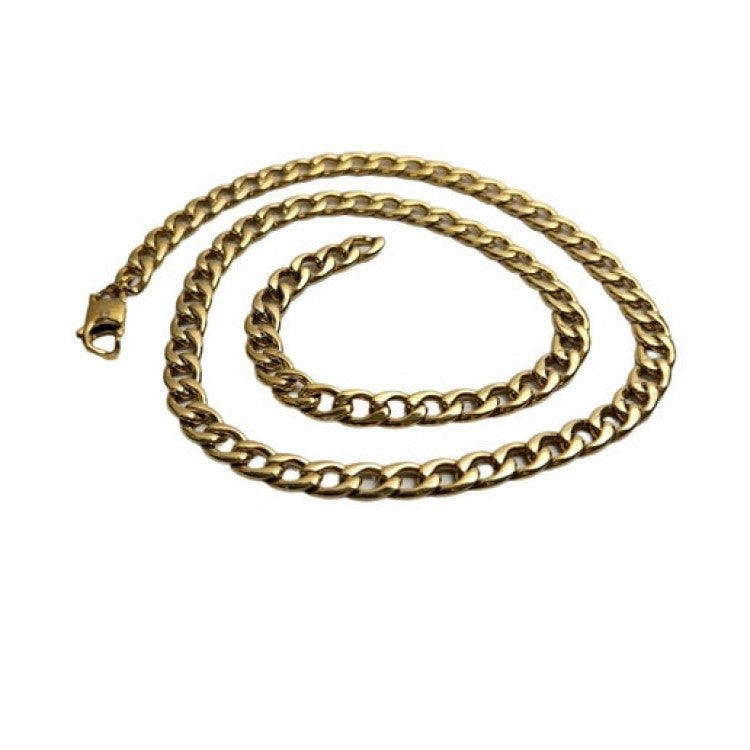 Men’s 7mm Hypoallergenic Gold-Plated Stainless Steel Curb Chain Necklace (50cm)