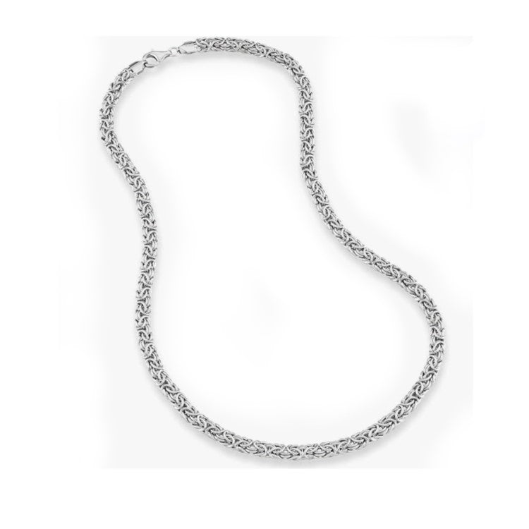 Sterling silver Italian Byzantine link chain necklace with intricate woven design, crafted by T.M.J.